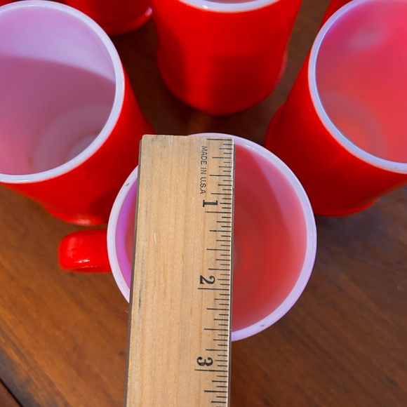 4 Vintage 60's Atlas Anchor Hocking FIre King RED Milkglass Mugs / Coffee Cups - Picture 6 of 9